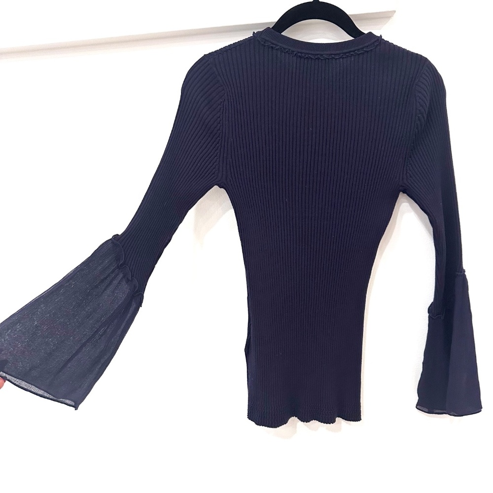 3.1 Phillip Lim Silk-Blend Deep Purple Bell Sleeve Ribbed Sweater Top Small